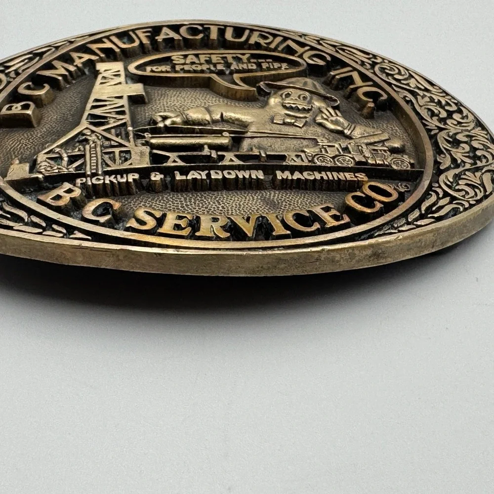 Vintage BC Manufacturing Inc Solid Brass Belt Buckle Award Design Medals Oil Gas